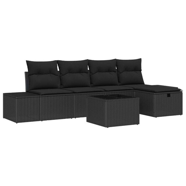 vidaXL Gartensofa-set mit Kissen 6 pcs Schwarz Poly-Rattan