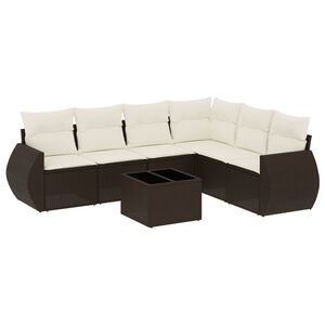 vidaXL 7-tlg. Garten-Sofagarnitur mit Kissen Braun Poly Rattan