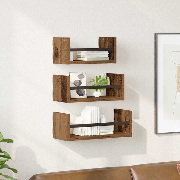 vidaXL Wandregal-Set mit Regal 3 pcs Altholz 40x16x14cm Holzwerkstoff