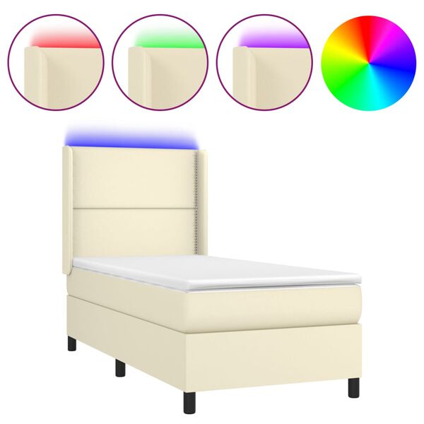 vidaXL Boxspringbett mit Matratze & LED Creme 80x200 cm Kunstleder