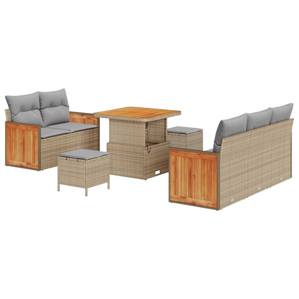 vidaXL Garten-Sofa-Set mit Kissen mit Speicher Beige Poly Rattan