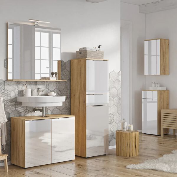 Germania Waschbeckenschrank GW-Avino 34x70x58 cm Wei&szlig; & Navarra-Eiche