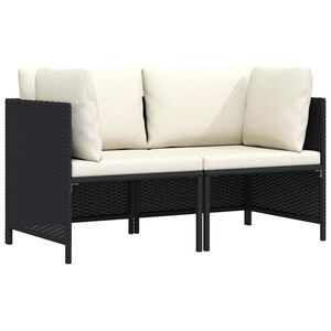 vidaXL 2-Sitzer-Gartensofa mit Kissen Schwarz Poly Rattan