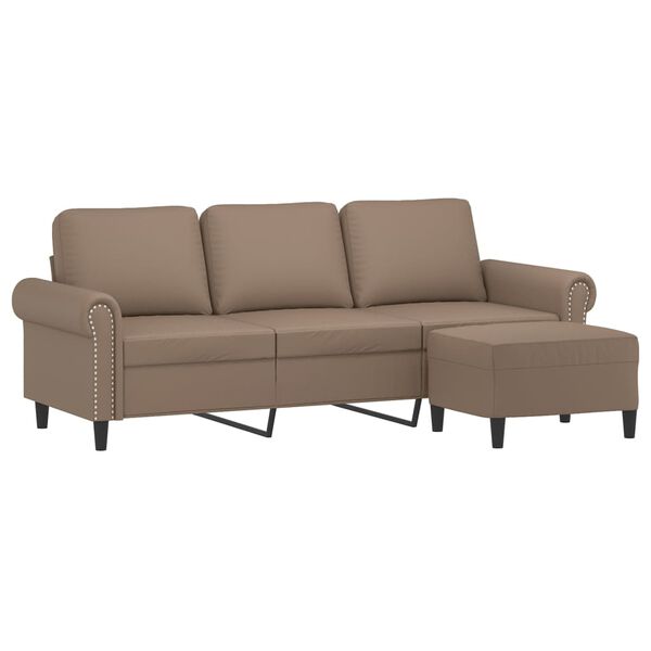 vidaXL 3-Sitzer-Sofa mit Hocker Cappuccino-Braun 180 cm Kunstleder