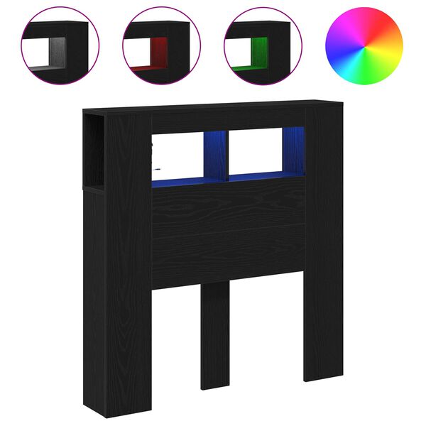 vidaXL LED Kopfteil Schwarz Eichen-Optik 100 x 18,5 x 103,5 cm