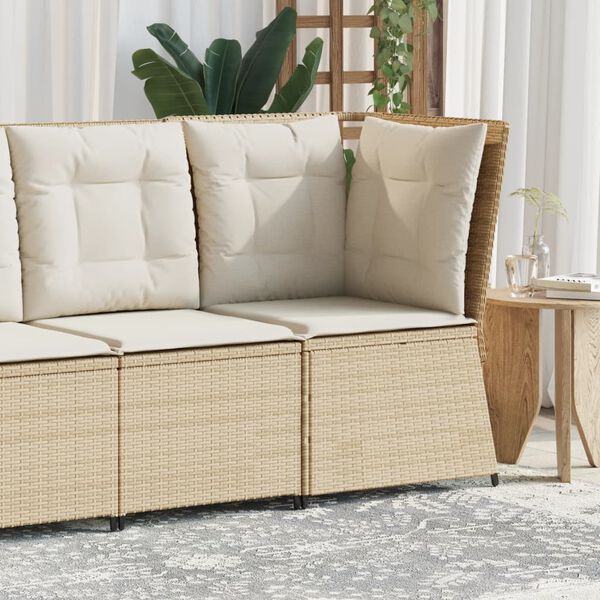 vidaXL Garten-Ecksofa mit Kissen Beige Poly Rattan