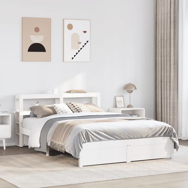 vidaXL Bettgestell mit Kopfteil ohne Matratze Wei&szlig; 140x200 cm