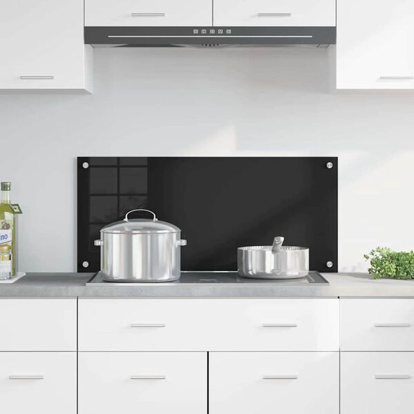 vidaXL K&uuml;chenr&uuml;ckwand Schwarz 90 x 40 cm Geh&auml;rtetes Glas