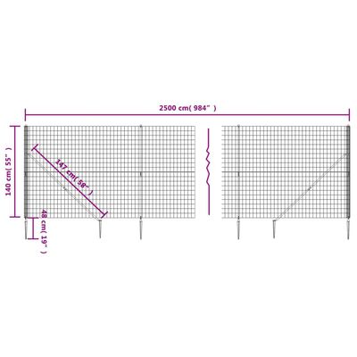 vidaXL Maschendrahtzaun mit Bodenhülsen Anthrazit 1,4x25 m