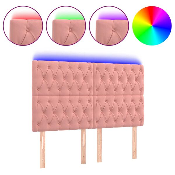 vidaXL LED Kopfteil Rosa 160x7x118/128 cm Samt