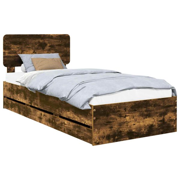 vidaXL Bettrahmen Ger&auml;ucherte Eiche 90 x 190 cm Holzwerkstoff