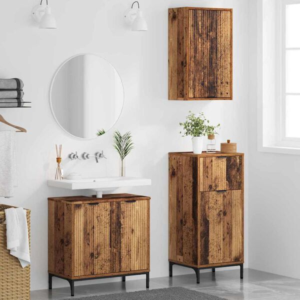 vidaXL Badezimmerm&ouml;bel-Set mit T&uuml;r 3 pcs Altholz Sperrholz und Metall