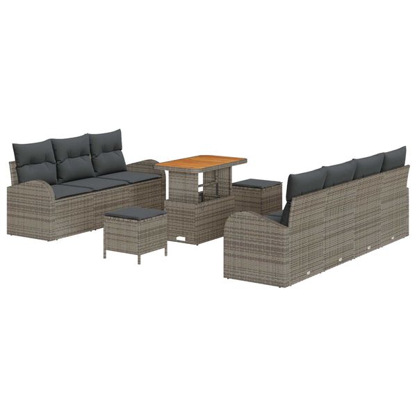 vidaXL Garten-Sofa-Set mit Kissen mit Speicher mit Kissen 10 pcs Grau