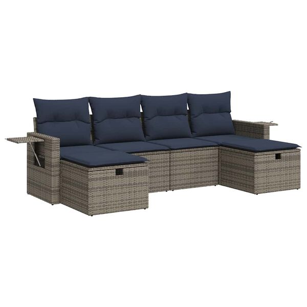 vidaXL 6-tlg. Garten-Sofagarnitur mit Kissen Grau Poly Rattan