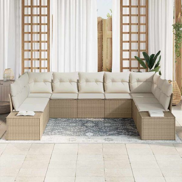 vidaXL Gartensofa-set mit Kissen 9 pcs Beige und Creme Polyrattan