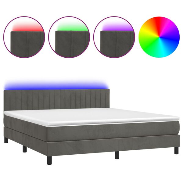 vidaXL Boxspringbett mit Matratze & LED Dunkelgrau 160x200 cm Samt