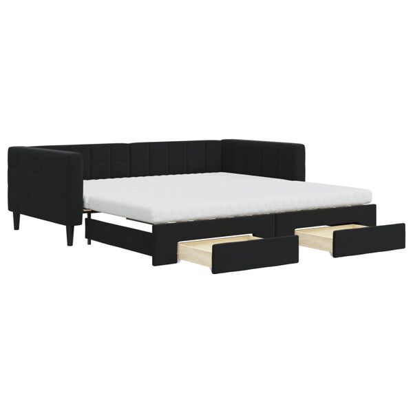 vidaXL Tagesbett Ausziehbar mit Schubladen Schwarz 100x200 cm Samt