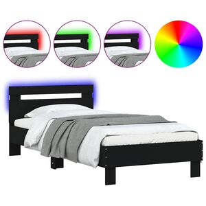 vidaXL Bettgestell mit Kopfteil und LED-Leuchten Schwarz 75x190 cm