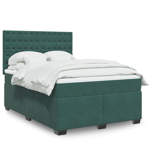 vidaXL Boxspringbett mit Matratze Dunkelgrün 140x190 cm Samt
