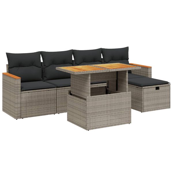 vidaXL 6-tlg. Garten-Sofagarnitur mit Kissen Grau Poly Rattan