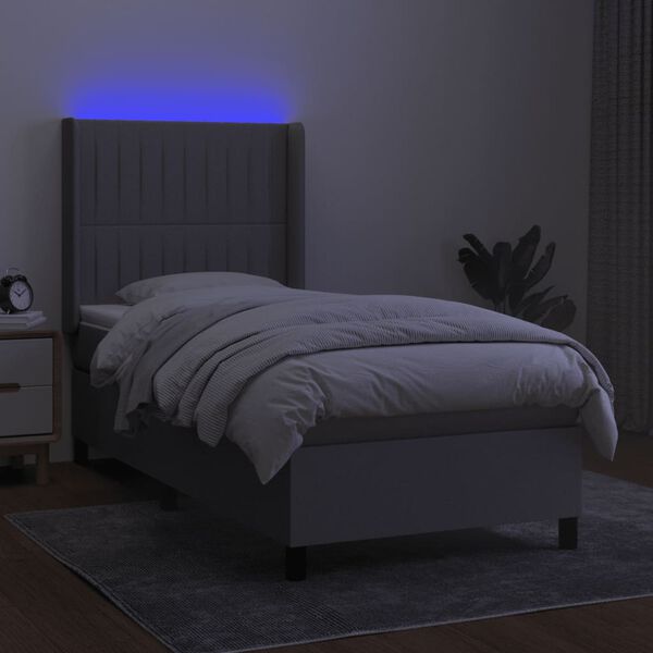 vidaXL Boxspringbett mit Matratze & LED Hellgrau 90x190 cm Stoff