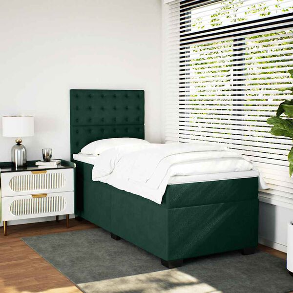 vidaXL Boxspringbett mit Matratze Dunkelgr&uuml;n 80x200 cm Samt
