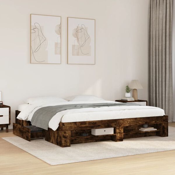 vidaXL Bettgestell ohne Matratze R&auml;uchereiche 180x200 cm Holzwerkstoff