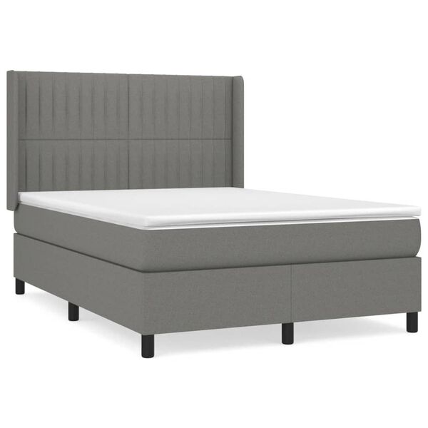 vidaXL Boxspringbett mit Matratze Dunkelgrau 140x200 cm Stoff