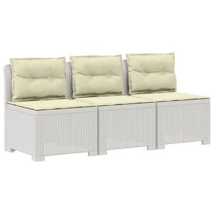 vidaXL 3-Sitzer Garten Sofa mit Kissen Rattan-Look PP Wei&szlig;