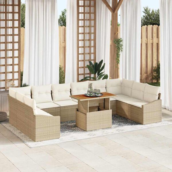 vidaXL Garten-Sofa-Set mit Speicher 11 pcs Beige Poly Rattan