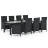 vidaXL 9-tlg. Garten-Essgruppe mit Kissen Poly Rattan Schwarz