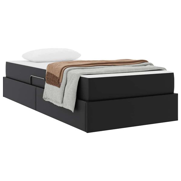 vidaXL Aufbewahrungsbett mit Matratze mit Matratze 2 pcs Schwarz Leder