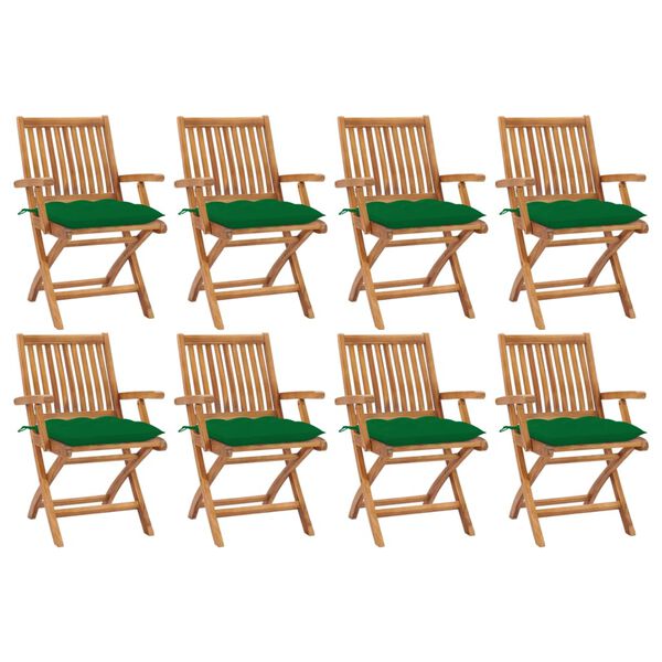 vidaXL Klappbare Gartenst&uuml;hle mit Kissen 8 Stk. Massivholz Teak