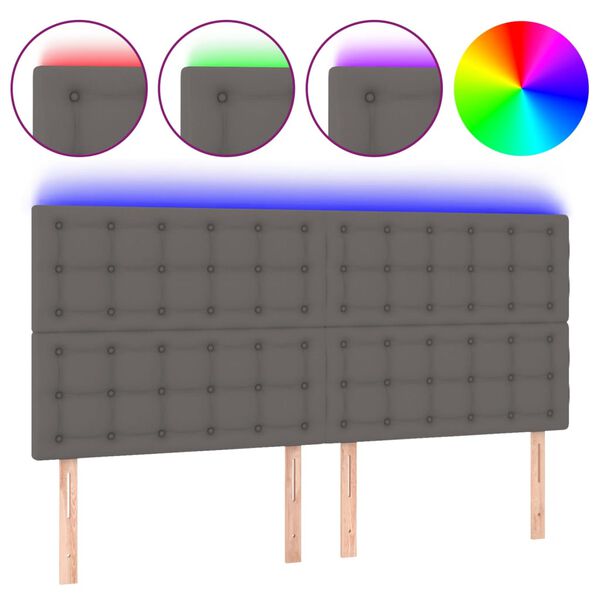 vidaXL LED Kopfteil Grau 180x5x118/128 cm Kunstleder