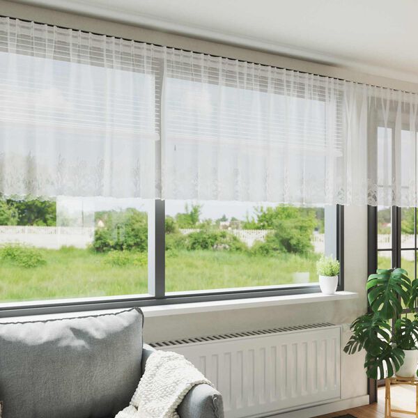 vidaXL Spitzenvorhang mit Vorh&auml;ngen Floral Wei&szlig; 120 x 400 cm Polyester