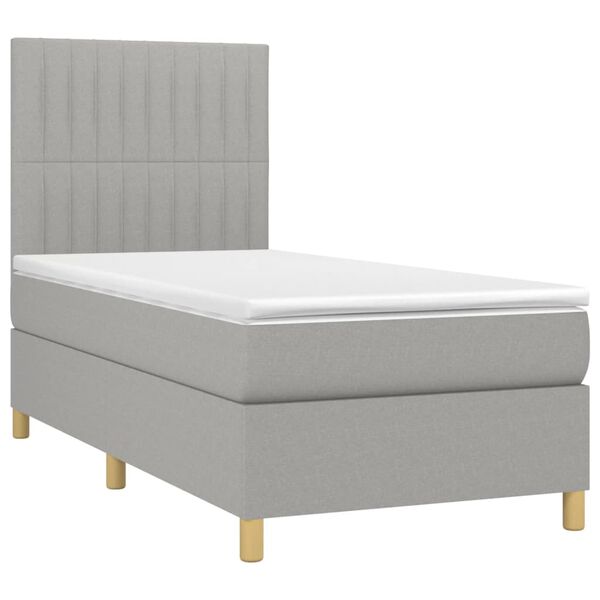 vidaXL Boxspringbett mit Matratze & LED Hellgrau 100x200 cm Stoff