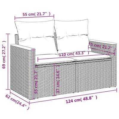 vidaXL 14-tlg. Garten-Sofagarnitur mit Kissen Grau Poly Rattan