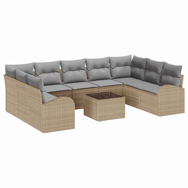 vidaXL Sofa Set mit Kissen 10 pcs Beige und hellgrau Poly-Rattan