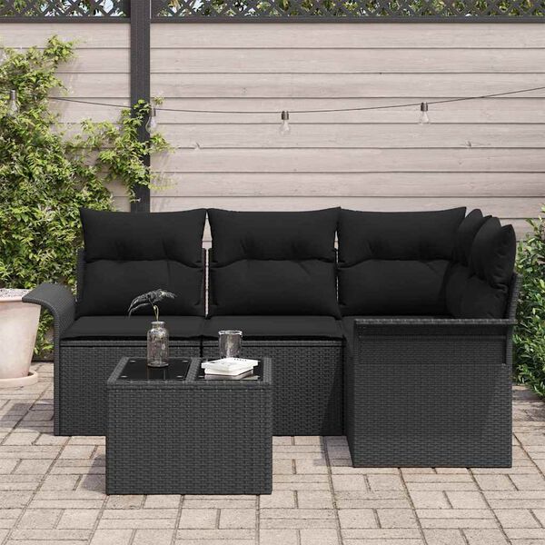 vidaXL Gartensofa-set mit Kissen 5 pcs Schwarz Poly-Rattan