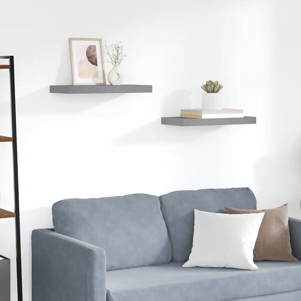 vidaXL Schweberegale 2 Stk. Grau 50x23x3,8 cm MDF