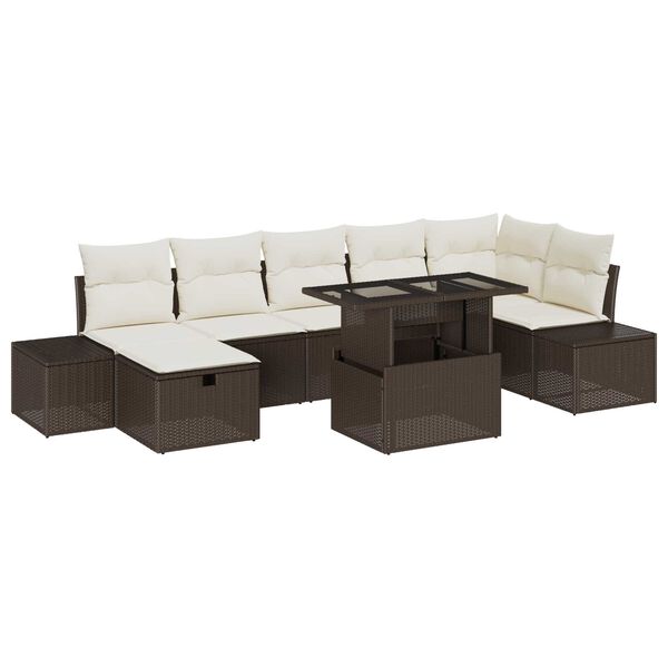 vidaXL Garten-Sofa-Set mit Kissen mit Speicher 8 pcs Braun Poly Rattan