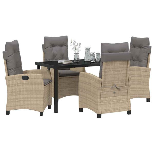 vidaXL Garten Essgruppe mit Kissen 5 pcs Beige Poly-Rattan