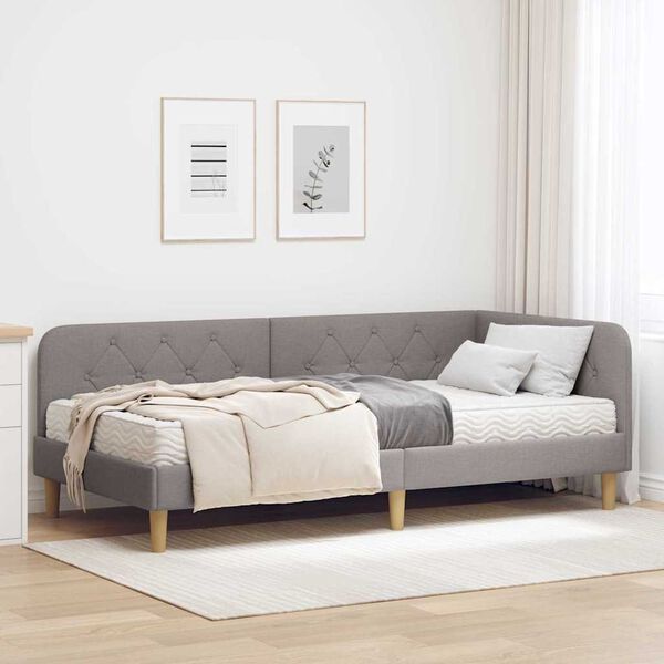 vidaXL Eckbettgestell mit Matratze Taupe 90 x 190 cm Stoff