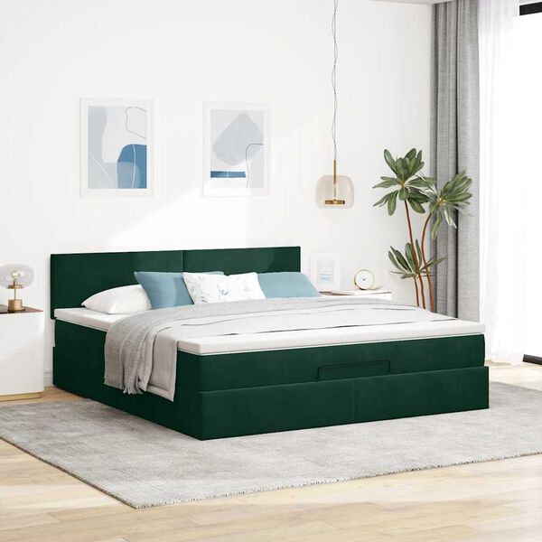vidaXL Ottoman-Bett mit Matratze Dunkelgr&uuml;n 160x200 cm Samt
