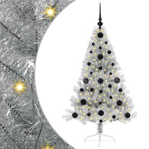 vidaXL K&uuml;nstlicher vorbeleuchteter Weihnachtsbaum Silber 120 cm PET