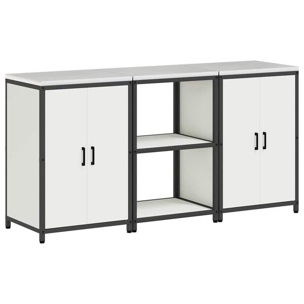 vidaXL Aufbewahrungsset f&uuml;r die K&uuml;che 3 pcs Wei&szlig; Kaltgewalzter Stahl