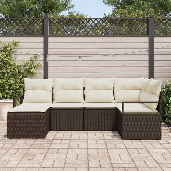 vidaXL Garten-Sofa-Set mit Kissen mit Speicher 6 pcs Braun und Creme