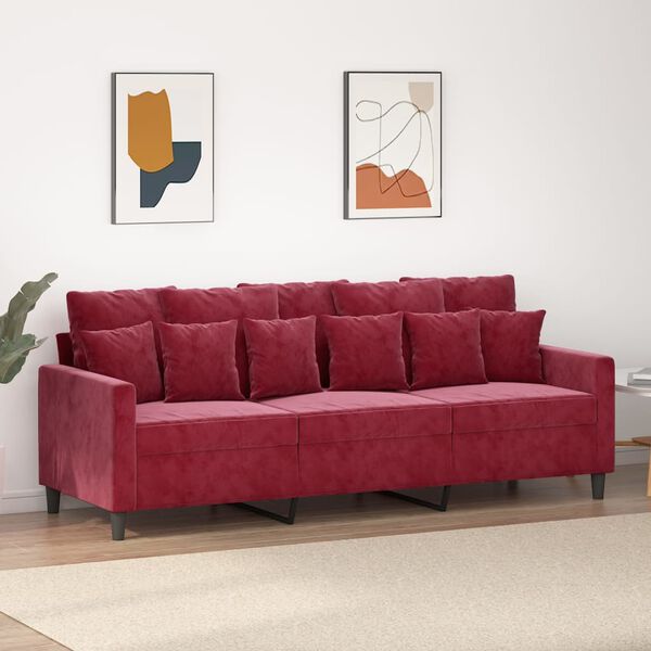 vidaXL 3-Sitzer-Sofa Weinrot 180 cm Samt