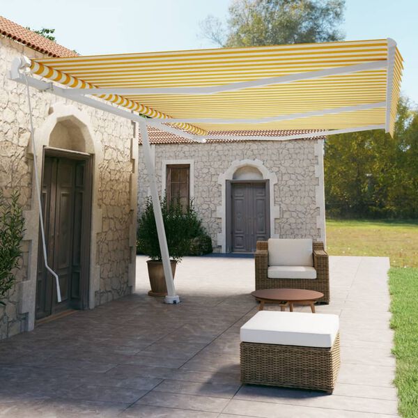 vidaXL Standmarkise Manuell Einziehbar 600x350 cm Gelb/Wei&szlig;