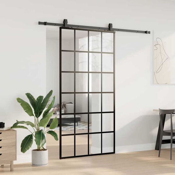 vidaXL Schiebet&uuml;r mit Beschlag Schwarz 102x205 cm ESG-Glas